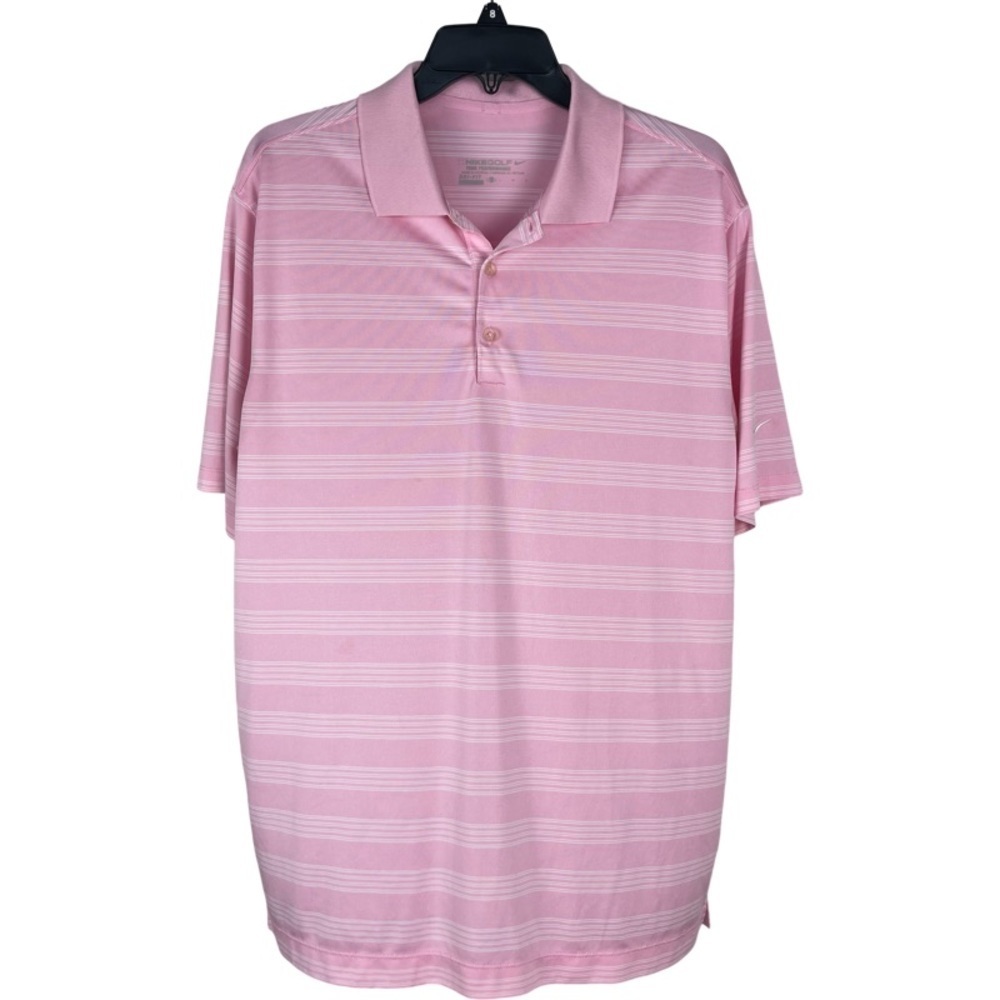 ✅ Nike Golf Tour Performance Pink white stripe polo t-shirt embroidered logo L